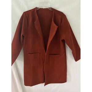 Women Open Front Duster Cardigan Rust Orange Size Large Polyester Spandex Casual
